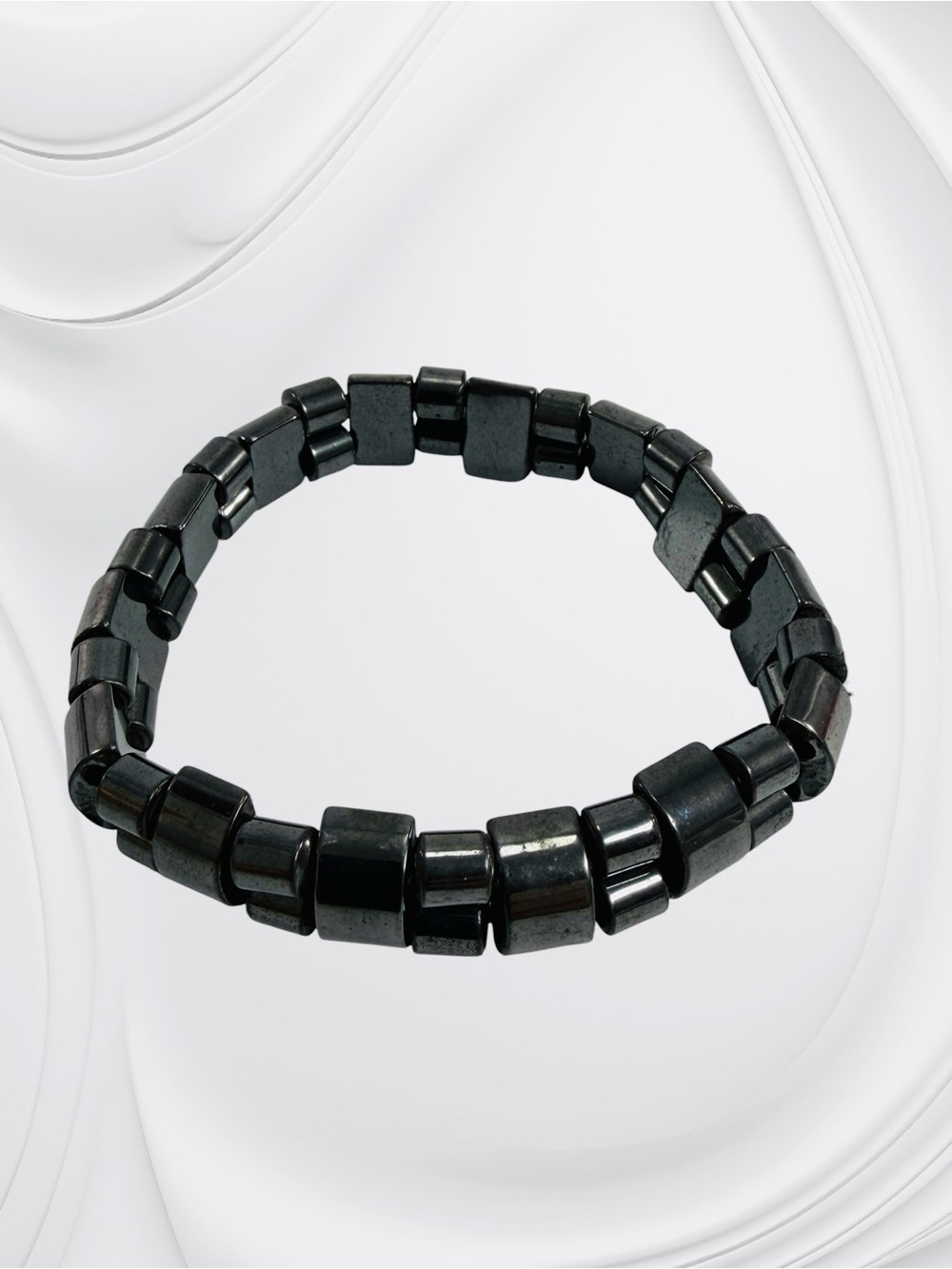 Black Hematite Stretch Beaded Bracelet Men Women Multi Shaped Fashion Size 7”